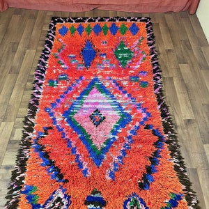 Orange Colorful Rug For Room, Vintage Boujaad Moroccan Rug 4x8 Feet, Art Concept, Halloween Carpet, Unique Rug Genuine Woolen image 2