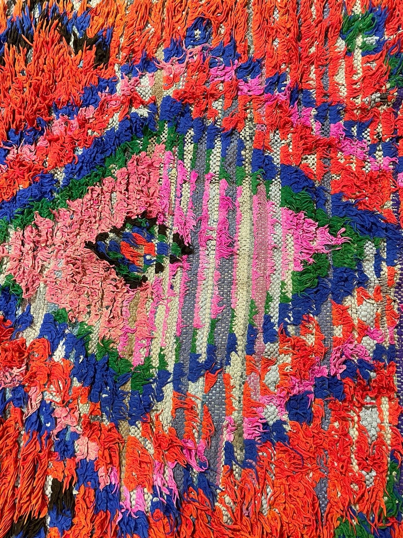 Orange Colorful Rug For Room, Vintage Boujaad Moroccan Rug 4x8 Feet, Art Concept, Halloween Carpet, Unique Rug Genuine Woolen image 5