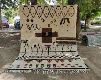 Handmade Beni Ourain Wool Rug: Vintage Boho Area Rug