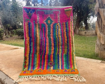 Handmade Pink Berber Wool Rug: Moroccan Boujaad Style