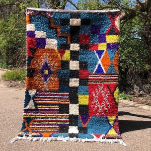Beni Ourain Colorful Rug, Boujaad Wool Rug, Checkered Rug, Handmade Rug, Custom Beni Ourain rug, Style Moroccan Rug , Custom Area rug