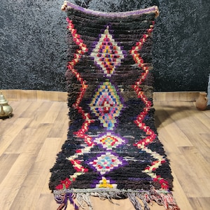 160x54 cm Chic Moroccan Runner Rug - Boujaad Runner Rug - Vintage Runner Rug, Boucherouite Rug - Fabric Runner Rug - Morocco Runner Vintage