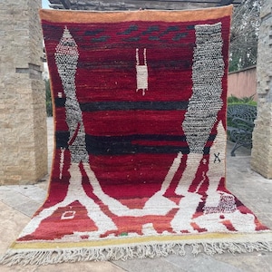 RED BOUJAAD RUG, Morrocan rugs, Soft shag wool rug, Moroccan Berber rug, Bohemian rug,Soft Boujaad rugs