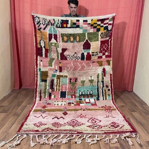 Pink Moroccan Rug: Handwoven Beni Mrirt Wool Shaggy Rug