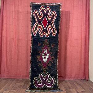 Tapis de passage boujaad noué à la main : tapis marocain coloré pour entrée (2,6 x 7,8 pi)