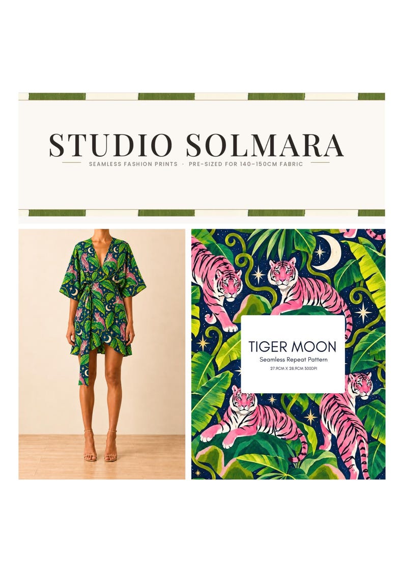 Tiger Moon — Seamless Repeat Pattern for Fabric & Textile Printing - Etsy