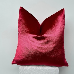 Rood iriserend katoenfluweel kussen, warm rood accent kussen, rood fluwelen sierkussenhoes, effen kussenhoes, rode euro deken, kerstcadeau