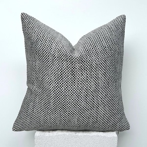 Black and White Basket-weave Woven Pillow Cover, Linen Textured Thick Fabric, Designer Woven Pillow Cover, Black and White Throw Pillow