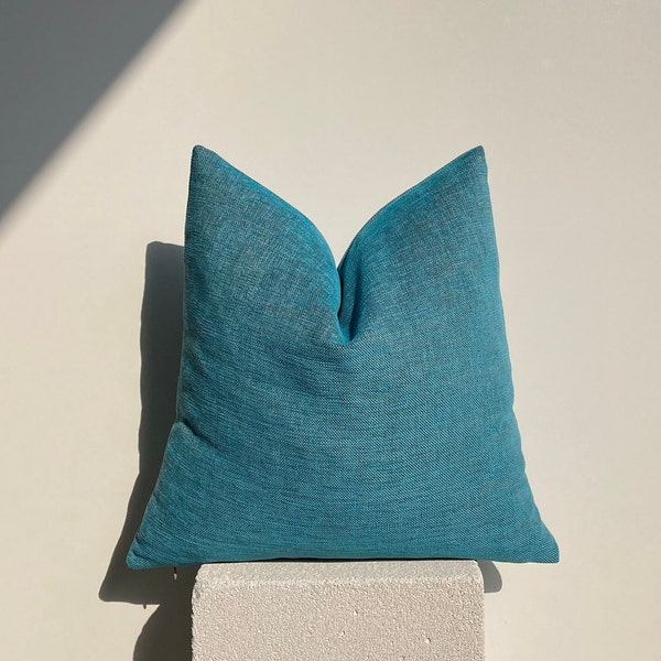 Teal Linen Pillow Cover, Turquoise Soft Euro Sham Cover, Solid Linen Cushion Cover,  Blue Textured Pillow Cover, Mother's Day