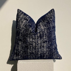 Navy Blue Textured Geometric Chenille Pillow, Luxury Sofa Cushions, Cotton Thick Woven Throw Pillow Navy Blue Euro Sham, Custom Size Pillow