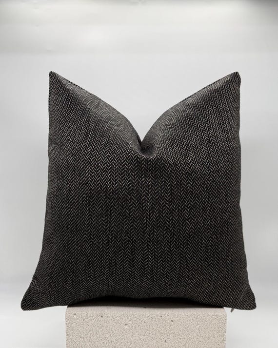 Black Herringbone Throw Pillow Cover ,Modern Decorative Cushion Cover, Neutral Sofa Pillowcase, Textured Accent Pillow, Handmade Home Decor