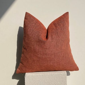 Terracotta Textured Linen Pillows Cover, Luxury Orange Textured Thick Pillow Cover, Burnt Orange Pillow Cover, Custom Size, Halloween Gift