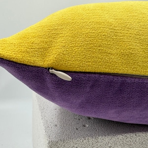 Aubergine Purple and Yellow Chenille Throw Pillow Cover, Plum Purple Decorative Pillow, Double-Sided Design Yellow Throw Pillows
