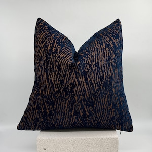 Marineblau und Rost strukturierter Kissenbezug, dekorativer Tier-Kissenbezug, Zebra-Druck-Chenille-Kissen, modernes Kissen, Benutzerdefinierte Größe