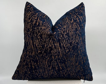 Navy Blue and Rust Textured Pillow Cover, Decorative Animal Pillowcase, Zebra Print Chenille Pillow, Modern Cushion Cover, Custom Size