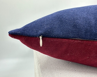 Navy Blue and Claret Red Chenille Throw Pillow Cover,Claret Red Decorative Pillow, Double-Sided Design Throw Pillows, Navy Blue Throw Pillow