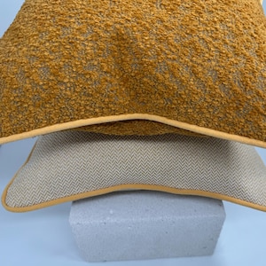 Orange Luxury Boucle Cover with Yellow Chenille Pipping, Orange Wool Cushion Cover, Boho Boucle Pillowcase, Luxury Boucle Throw Pillow,