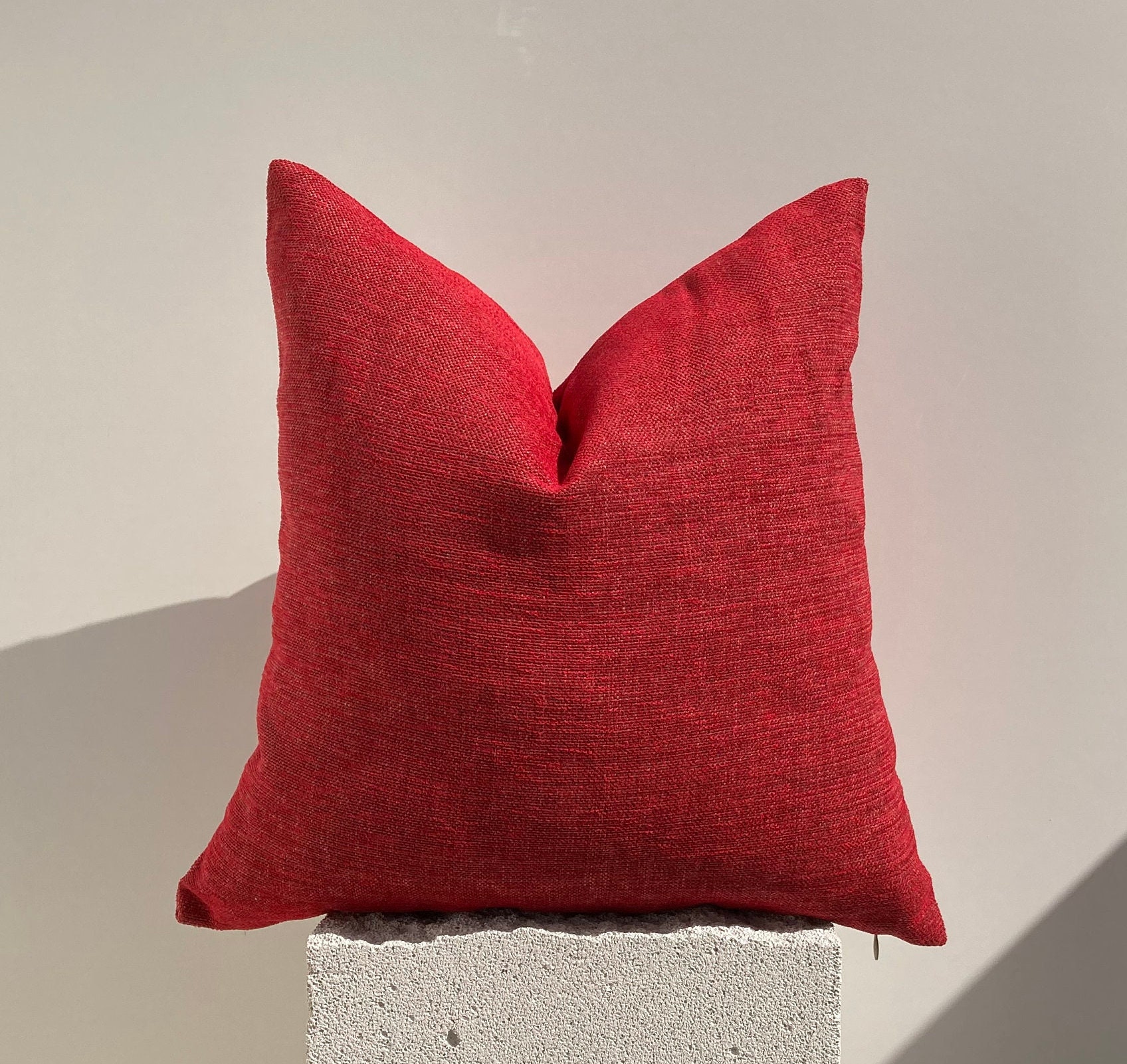 Red Solid Linen Pillow Cover, Decorative Cushion Cover,Red Throw Pillow, Textured Pillow,Livingroom Bedroom Pillows, Christmas Gift