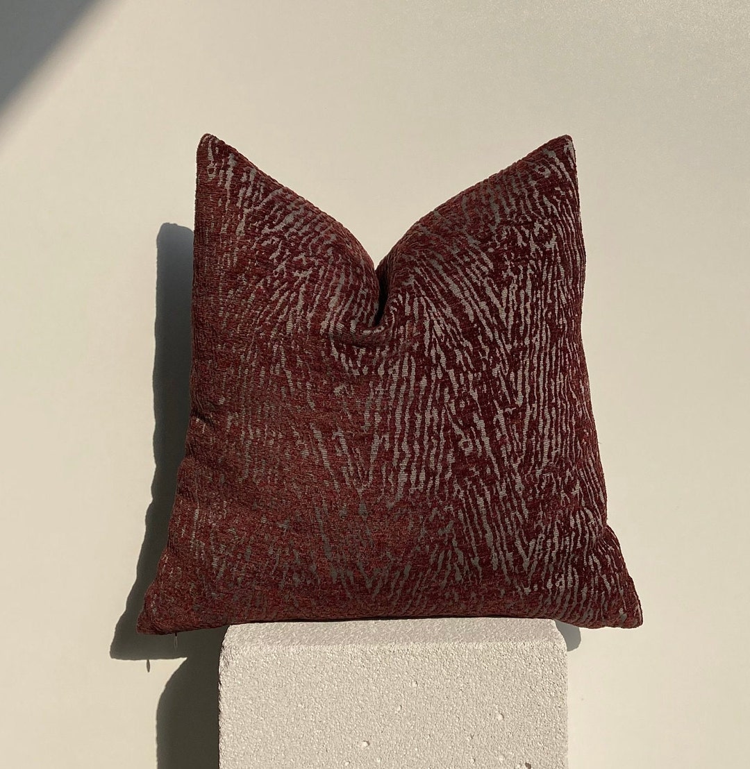 Burgundy Pillow Cover Burgundy and Grey Throw Pillow Etsy