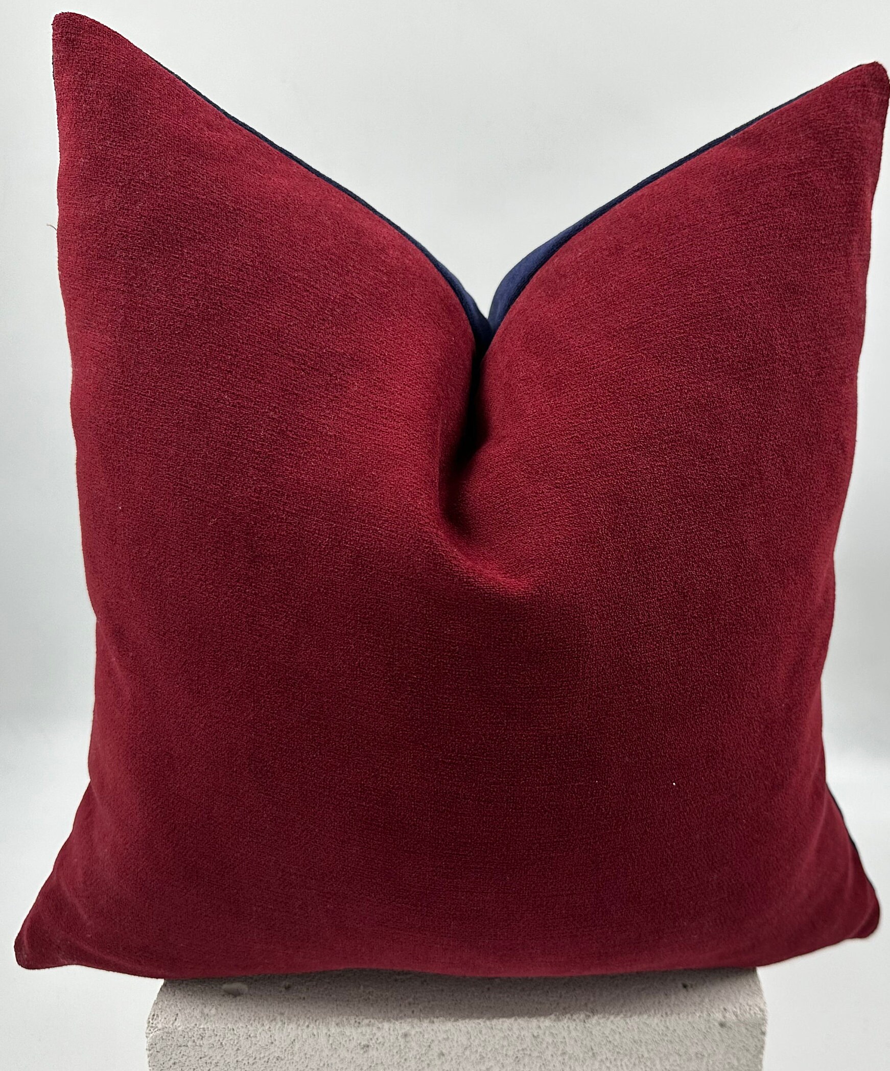 Navy Blue and Claret Red Chenille Throw Pillow Cover,claret Red