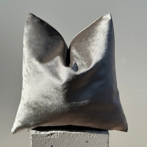 Iridescent Silver Grey Velvet Pillow Cover, Metallic Throw Pillow, Gray Textured Accent Pillow Cover, Custom Size, Modern Cushion