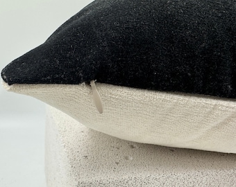 Black and Cream Chenille Throw Pillow Cover, Black Decorative Pillow, Double-Sided Design Pillows, Cream Throw Pillow Cover, Handmade