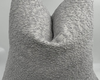 Modern Light Gray Boucle Throw Pillow Cover for Couch or Bed, Cozy Textured Decorative Cushion Case, Soft Minimalist Neutral Home Decor