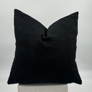 Black Boucle Pillow Cover, Wool Textured Pillowcase, Custom Size, Boho Home Decor Pillow, Black Cushion Cover, Modern Cushion Cover