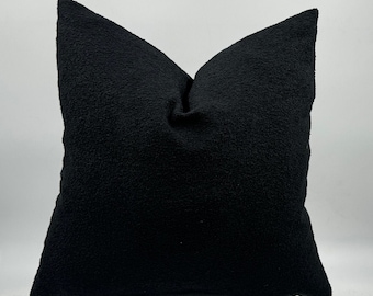 Black Boucle Pillow Cover, Wool Textured Pillowcase, Custom Size, Boho Home Decor Pillow, Black Cushion Cover, Modern Cushion Cover