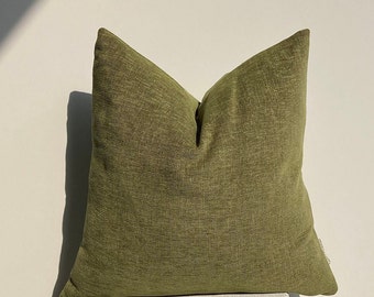 Olive Green Textured Linen Pillows Cover, Luxury Green Linen Pillow Cover, Thick Green Pillows, Green Euro Sham, Custom Size, Handmade