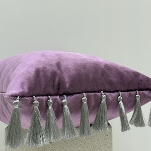 Iridescent Purple Velvet Pillowcase with Silver Tassels, Decorative Sofa Pillow Cases, Throw Pillow, Solid Purple Pillow Cover,Modern Pillow