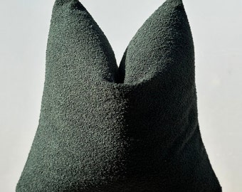 Groene bouclé kussensloop, wollen kussensloop met textuur, aangepast formaat, boho interieur kussen, beige kussenhoes, moderne kussenhoes
