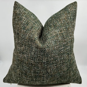 Green and Brown Basket-weave Woven Pillow Cover, Linen Textured Thick Fabric, Designer Woven Pillow Cover, Green and Brown Throw Pillow
