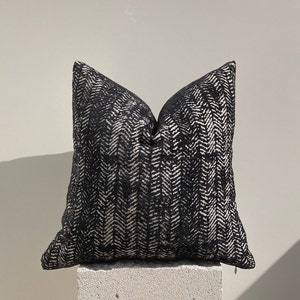 Black and White Pillow Cover, Black Textured  Couch Cover, Unique Geometric Throw Pillow, Chenille Woven Pillow, Euro Sham, Custom Size