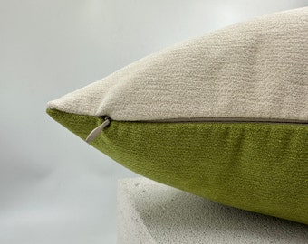 Green and Cream Chenille Throw Pillow Cover, Lime Green Decorative Pillow,Double-Sided Design Pillows, Cream Throw Pillow Cover,New Mom Gift