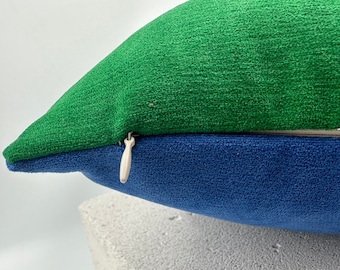 Cobalt Blue and Kelly Chenille Throw Pillow Cover, Green Decorative Pillow, Double-Sided Design Throw Pillows, Cobalt Blue Throw Pillow