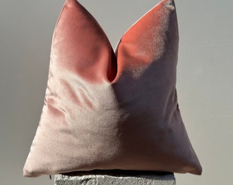 Iridescent Salmon Pink Velvet Pillow Cover, Textured Salmon Pink Pillow, Long Lumbar Cushion, Velvet Throw Pillow, Home Living Room