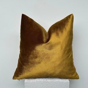 Iridescent Gold Cotton Velvet Pillow Cover, Mustard Velvet Throw Pillow, Solid Gold Mustard Cushion Cover, Yellow Euro Sham, Custom Size