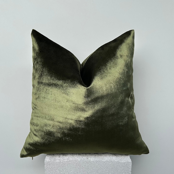 Iridescent Olive Green Cotton Velvet Pillow Cover,  Green Throw Pillow,  Solid Green Cushion Cover, Green Euro Sham, Mother's day