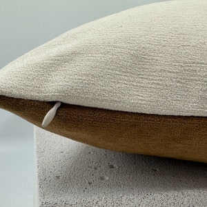 Cream and Camel Brown Chenille Throw Pillow Cover, Camel Brown Decorative Pillow, Double-Sided Design Pillows, Cream Throw Pillow Cover