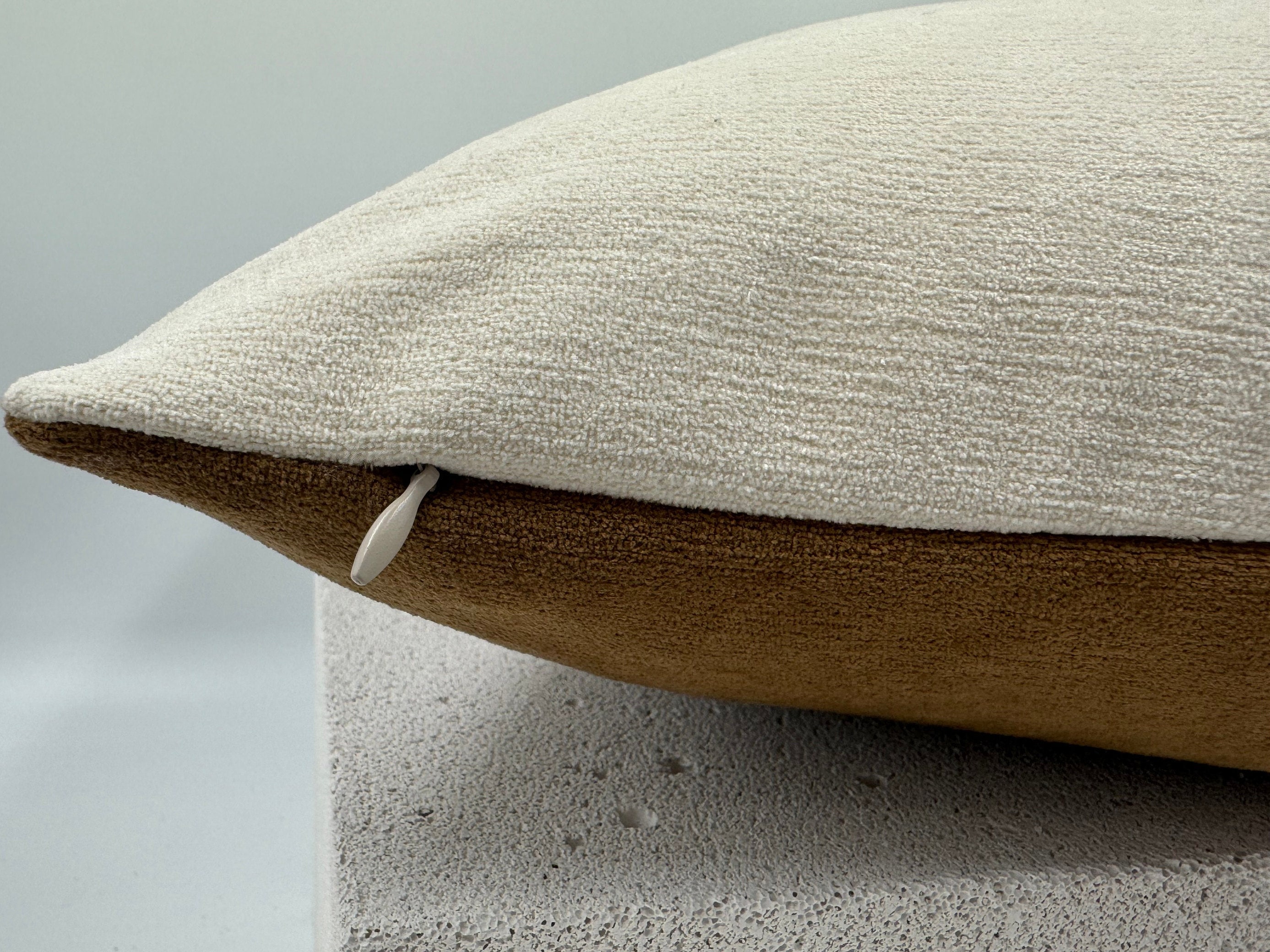 Cream and Camel Brown Chenille Throw Pillow Cover, Camel Brown Decorative Pillow, Double-Sided Design Pillows, Cream Throw Pillow Cover
