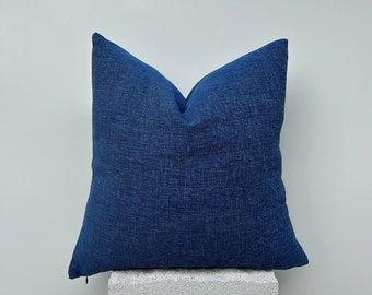 Cobalt Blue Thick Linen Pillow,Jeans Blue Linen Pillows,Linen Textured Pillow,Solid Blue Woven Cushion,Blue Euro Sham, Custom Size Pillow