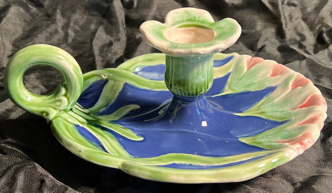 Vintage Majolica Candle Holder With Handle Etsy