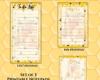 Juego de blocs de notas Honeybee / Lista de tareas, páginas para notas (descarga digital)
