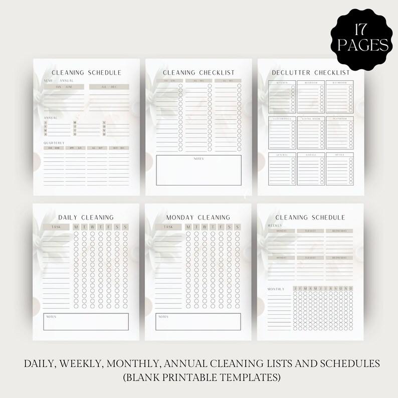 Home Cleaning Printable Templates, Printable Cleaning Set, Schedule, 8 ...