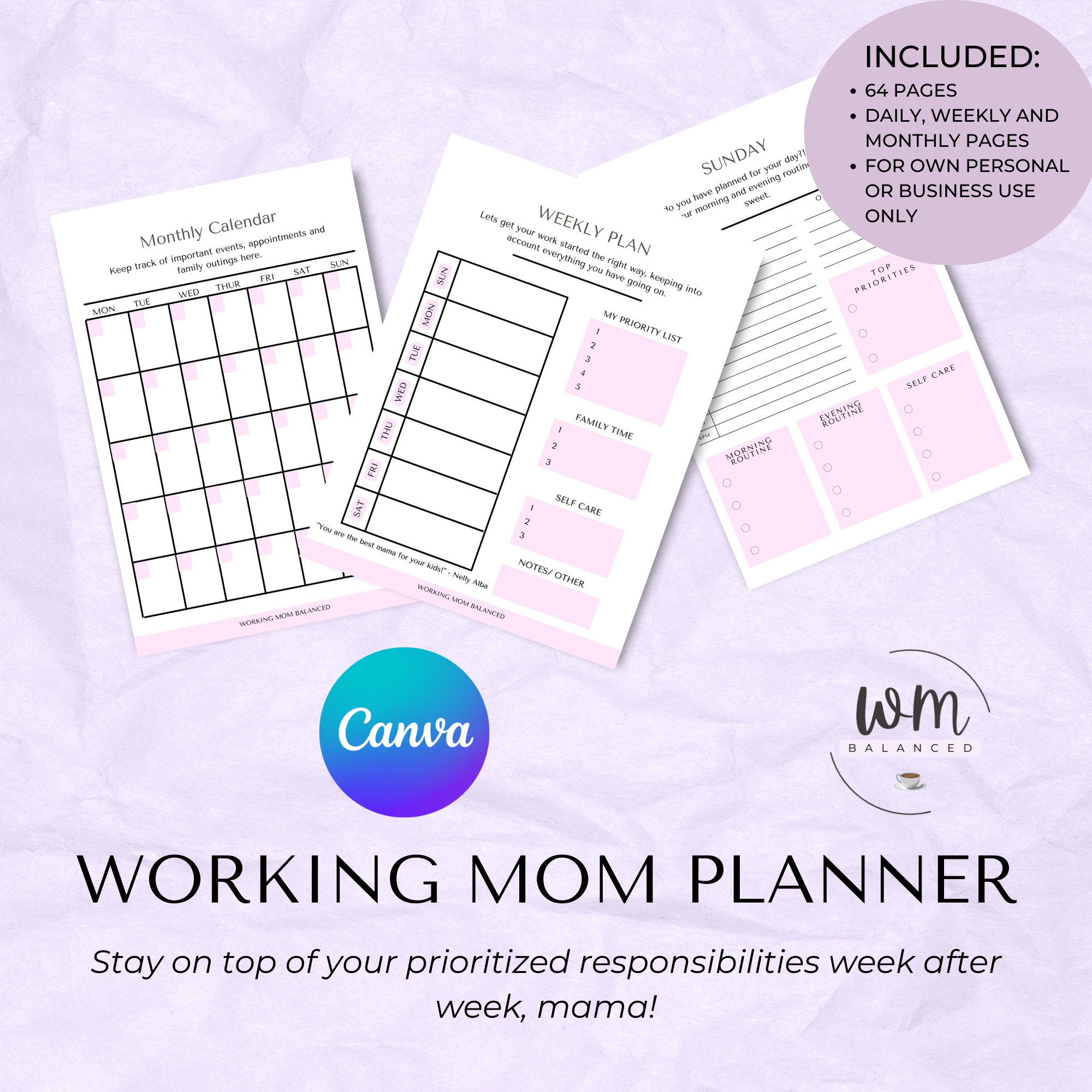 Working Mom Planner, Monthly Planner Printable, Household Binder ...