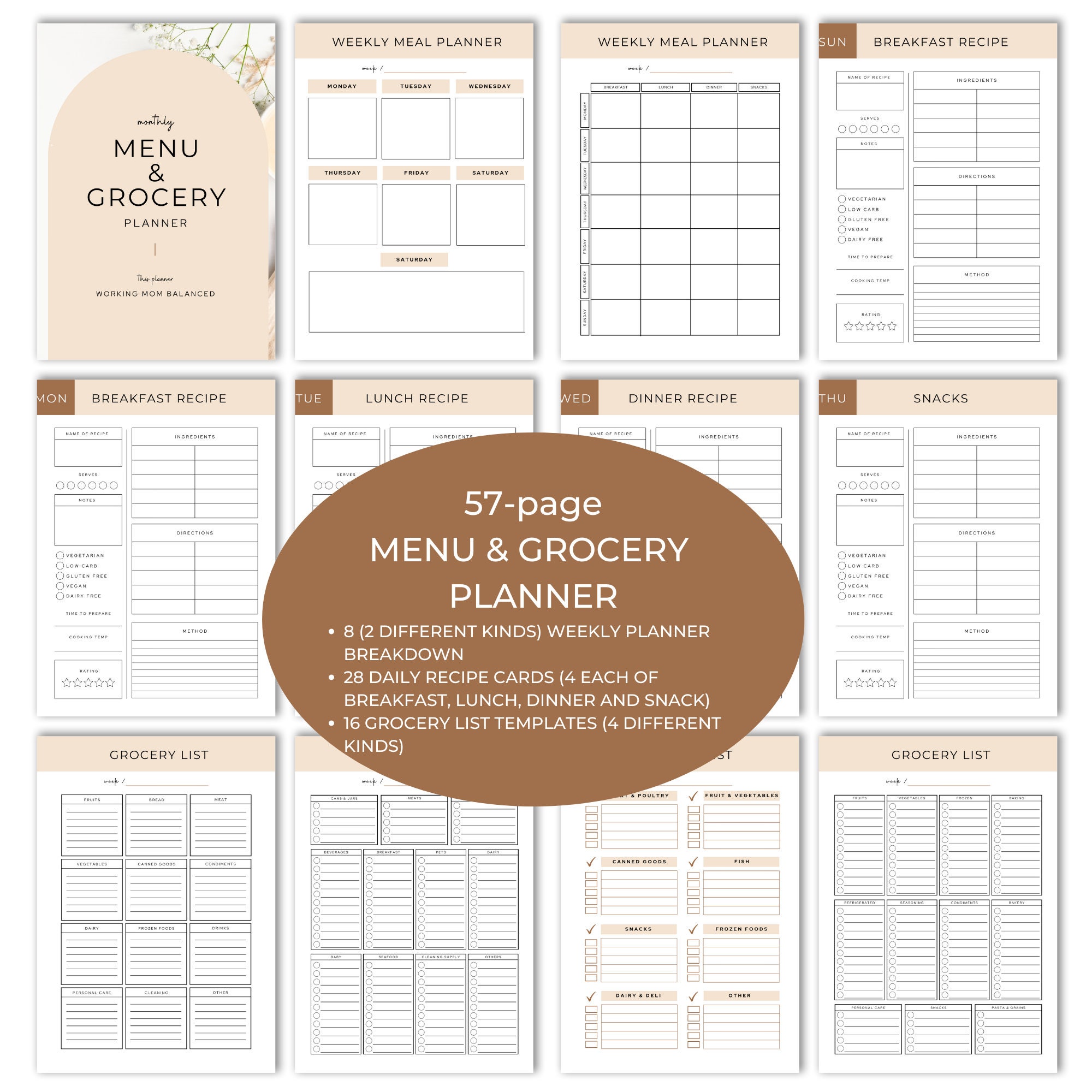 Ultimate Working Mom Bundle, Mom Binder, Mom Planner, Grocery and ...