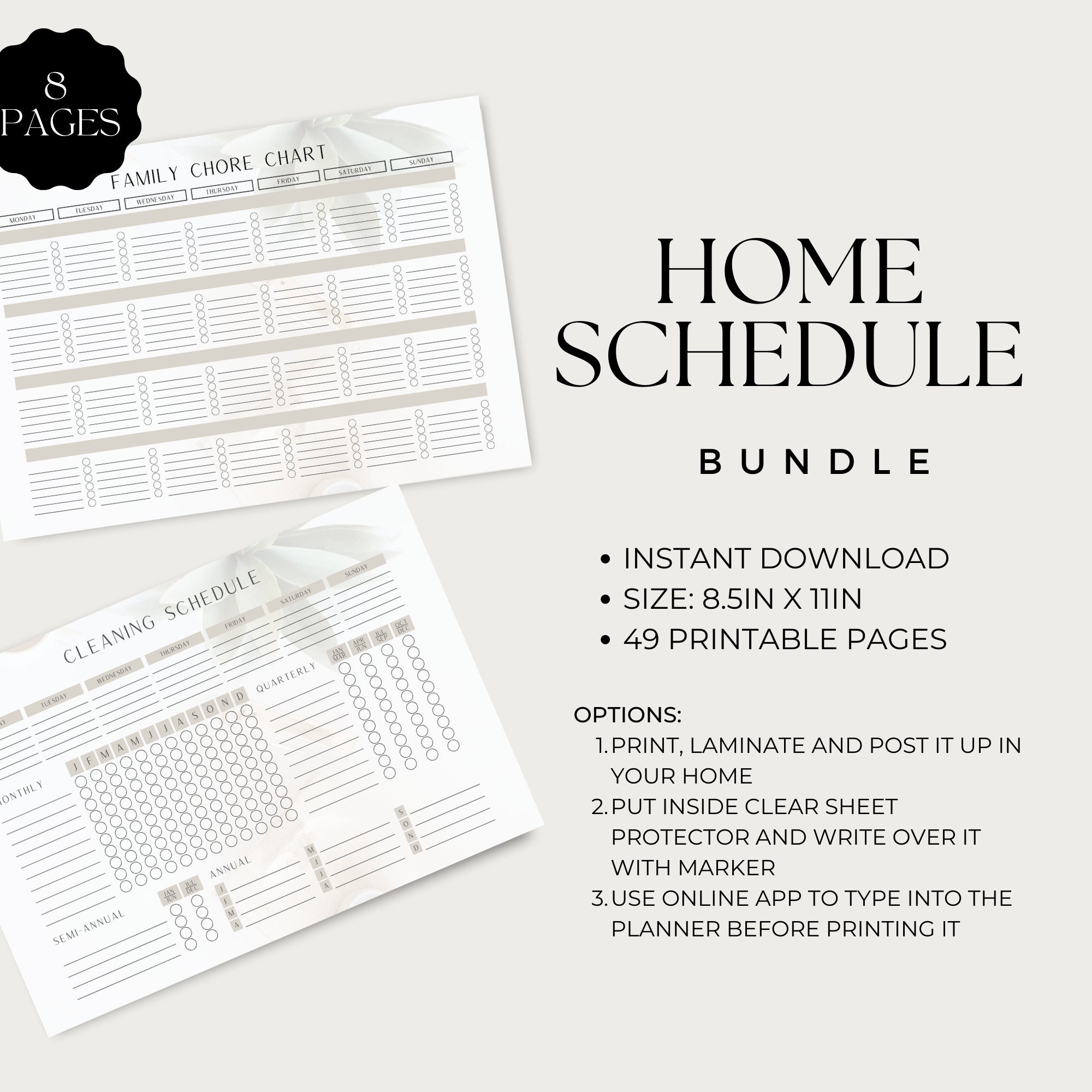 Home Cleaning Printable Templates, Printable Cleaning Set, Schedule, 8 ...