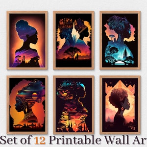 12 Printable Wall Art | Afrofuturism | Afrocentric art | African art | sunset | double exposure