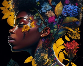 Afrocentric, Floral, Africans American, Afrocentric art, African, African art, INSTANT DOWNLOAD, Black art, black woman, black girl